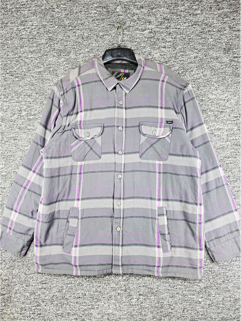 Amplify Men's XXL Gray Purple Plaid Flannel Lined Shirt Jacket Shacket 2XL